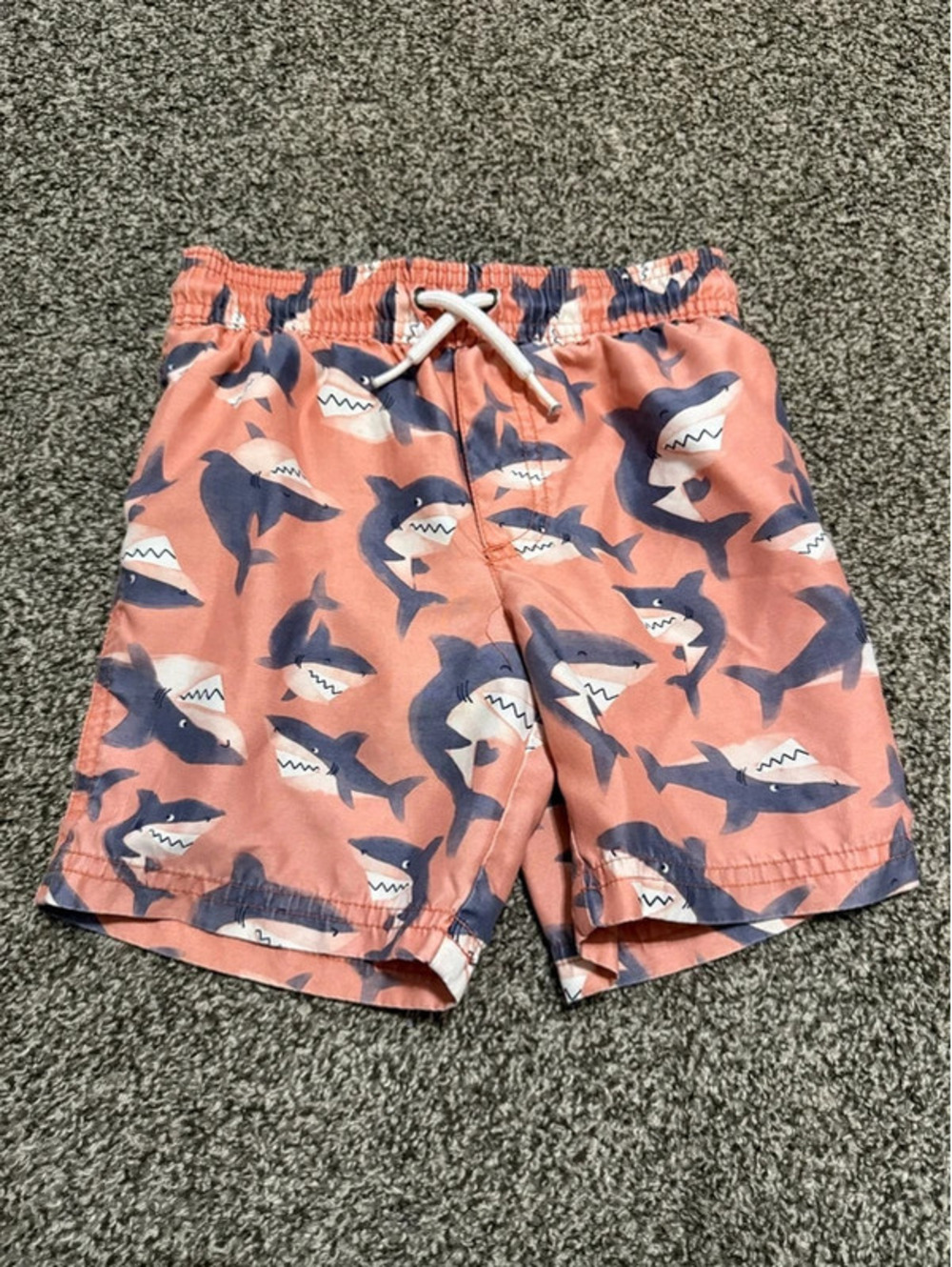 Carter’s Just For You Boys 4T Shark Swim Trunks Orange Gray Drawstring Shorts